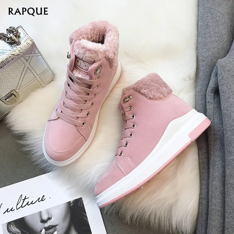 

Luxury 2018 ladies snow ankle boots for women winter keep warm fur shoes flock Flat Heel non-slip Fashion shoes woman footwear