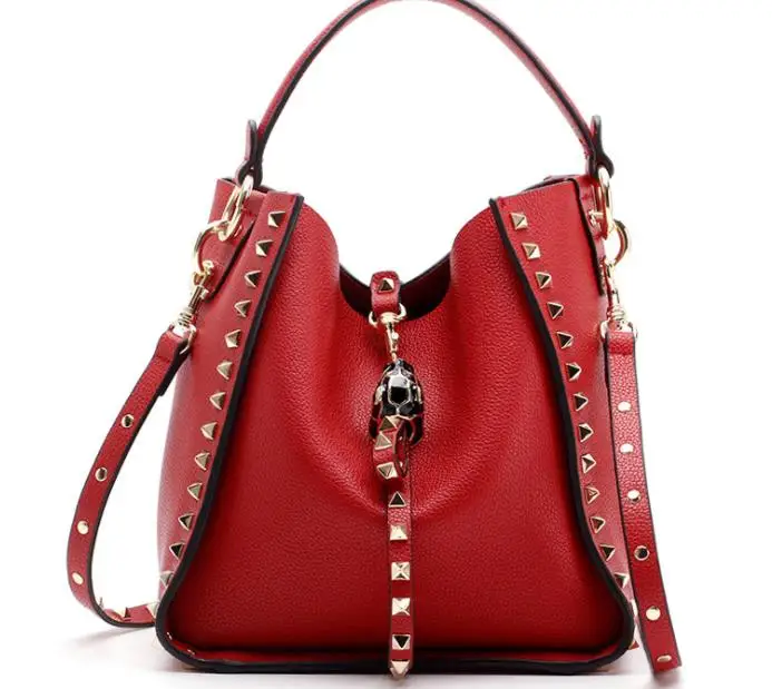Бренд Зима женский кошелек из натуральной коровьей кожи и сумка женская сумка-тоут дизайнерские сумки через плечо с заклепками сумка на плечо - Цвет: SAMLL RED