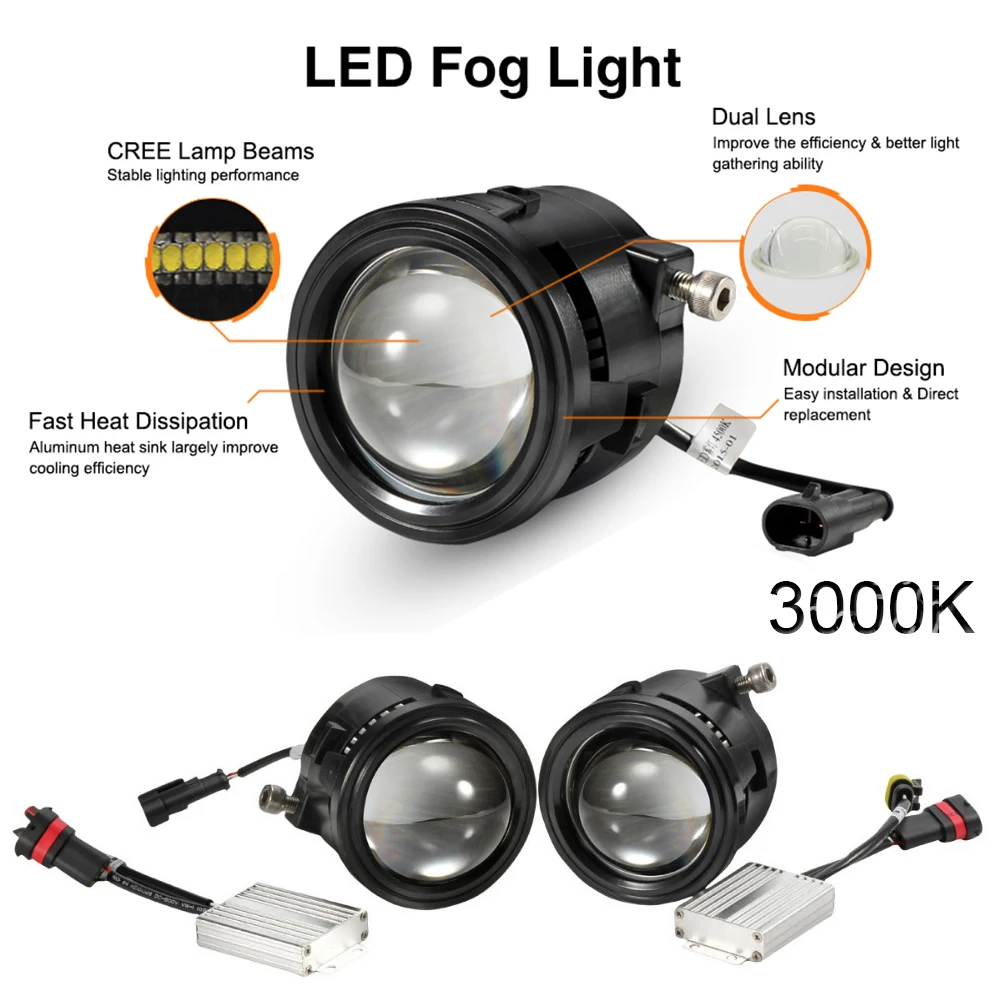 

For Nissan Tiida 2008-2014 Car 16W DRL Dual Lens LED Front Fog Lamp Driving Light 3000K