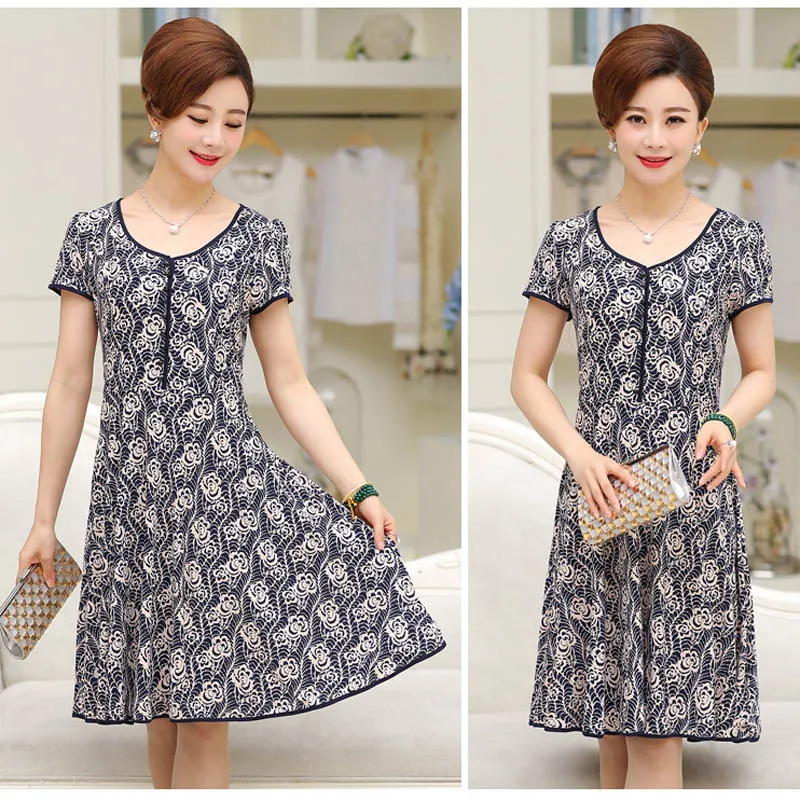 Plus Size Seniors large size dress female middle aged women's summer