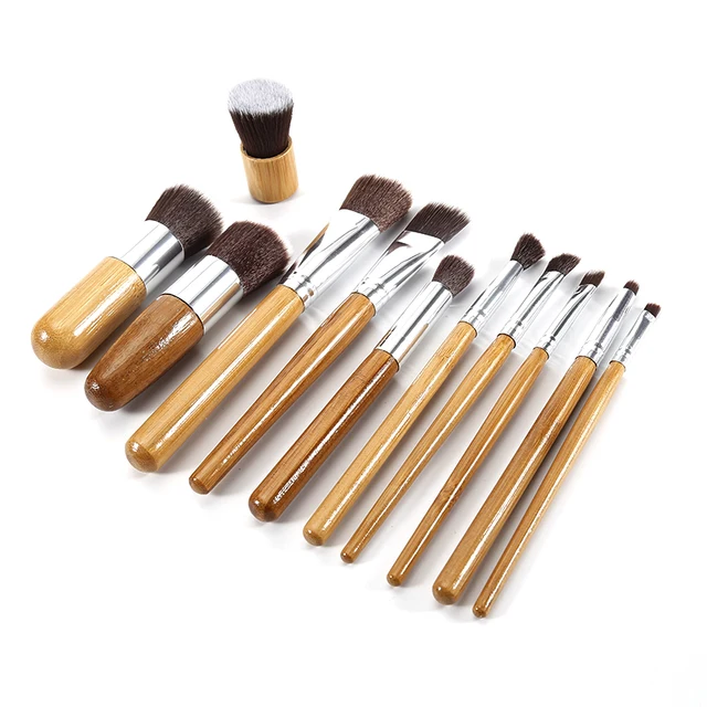 11 PCS Bamboo Handle Makeup Brushes Powder Concealer Foundation Brush Facial Mask Beauty Face Make up Brush Cosmetics Tools Set 3