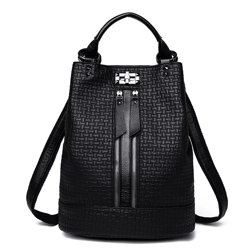 Модный черный рюкзак для женщин, мягкий кожаный рюкзак, Женский Большой рюкзак, сумка на плечо, женская школьная сумка для девочек, Mochila - Цвет: Black