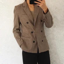 Осень, женские блейзеры и жакеты, повседневный клетчатый Блейзер на пуговицах, декоративный пиджак