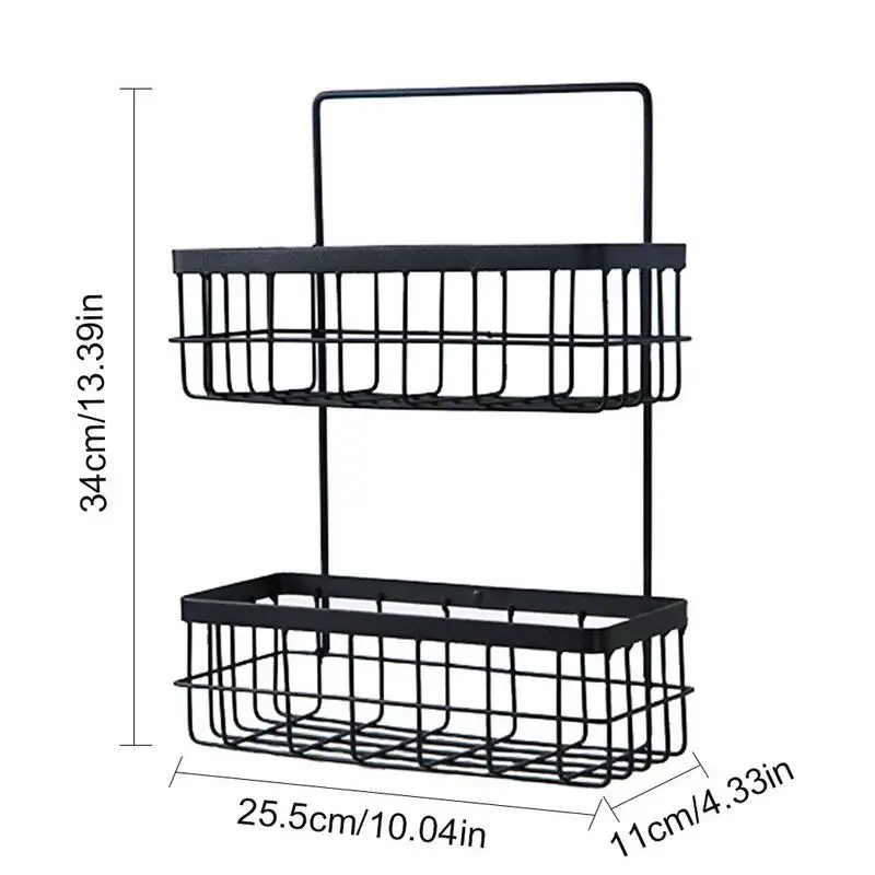 Прямоугольная корзина для хранения в скандинавском стиле, Настенная декоративная стойка, простая железная Косметическая Полка для кухни и ванной комнаты - Цвет: double layers