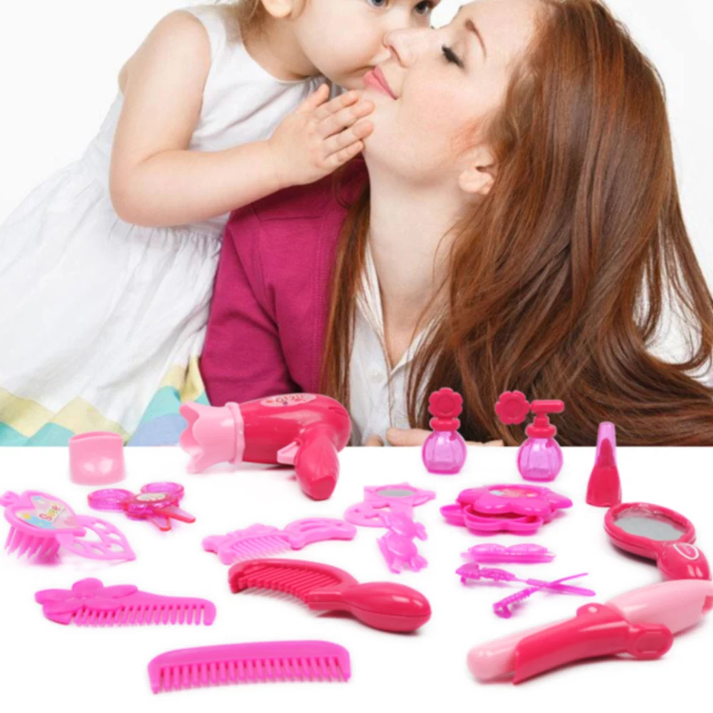 

For Kids Girls Cosmetics Kit Toys Princess Hairdressing Pretend Play Simulation Hair Dryer Jewelry Dressing Room Children Funny