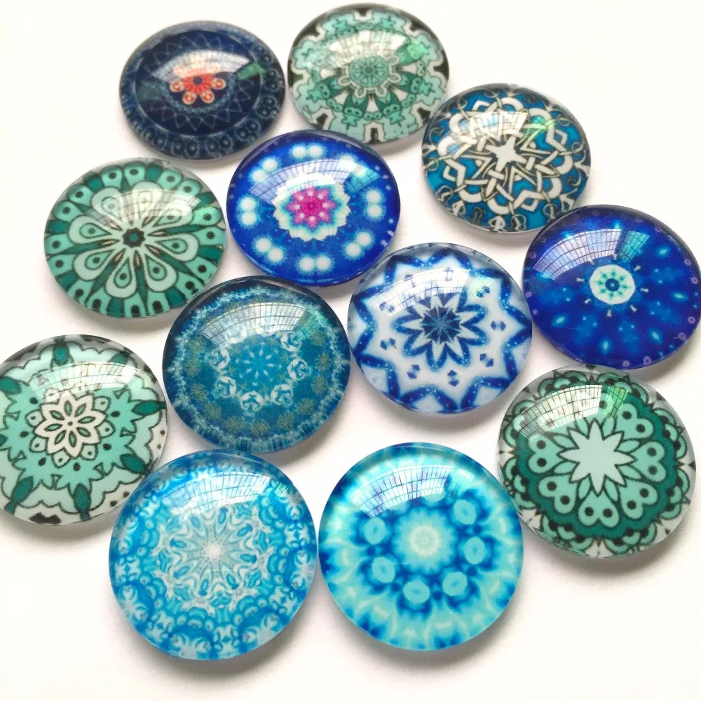 15 pcs Glass Domed round Cabochons mix oriental pattern size 20mm