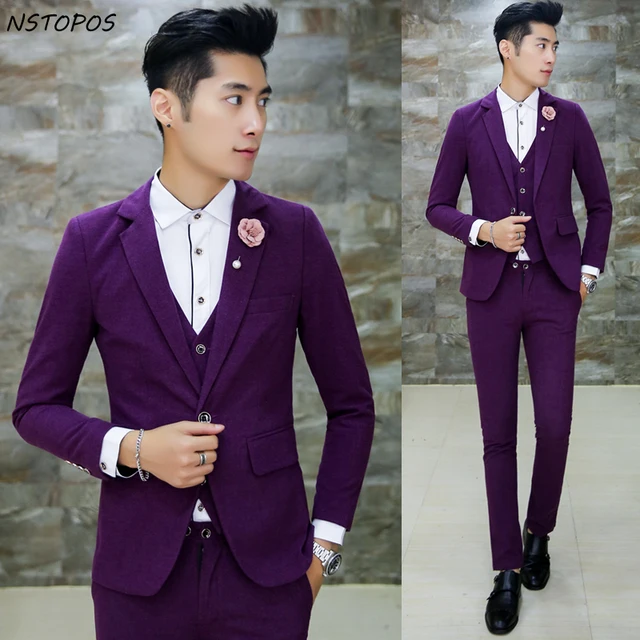Jacket Vest Pant Brigeroom Wedding Suit For Men Purple Prom Jacket Vest Pant Brigeroom Wedding Suit For Men Purple Prom Party Business Designer