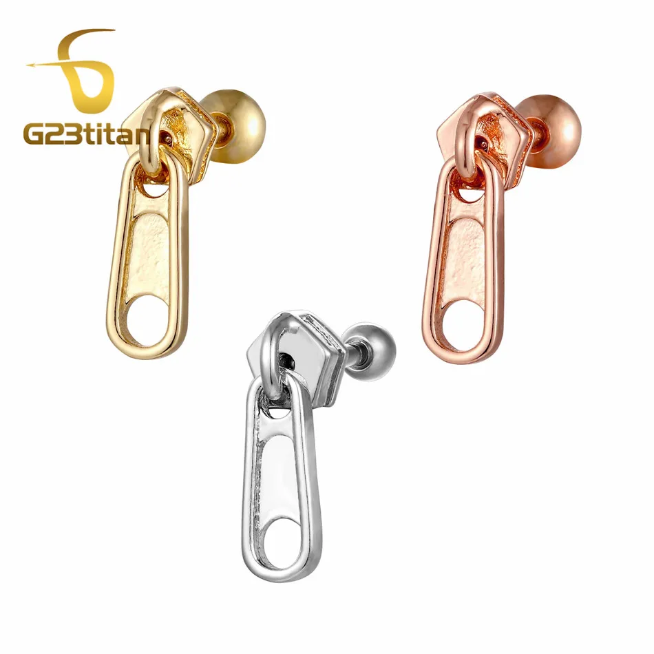 

G23titan 2019 Hot Zipper Ear Stud for Ear Helix Piercing Earrings Cartilage Lobe Earring Ring Rock Women Men Body Jewelry