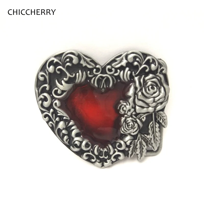 

Antique Silver Rose 3D Heart with Red Stone Inlay Metal Mens Belt Buckle for Casual Waist Belts DIY Men Accessories, Only Buckle