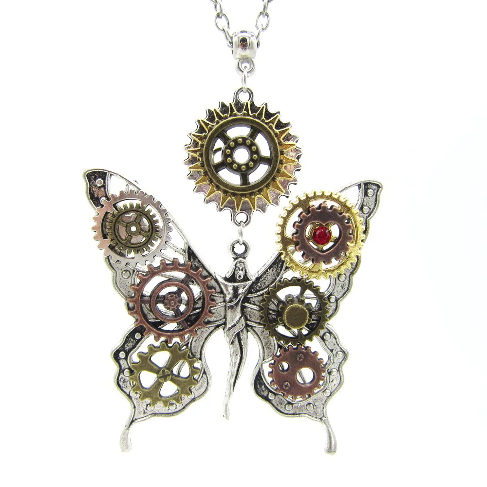 

2018 Cykopv Exclusive Model Butterfly Fairy DIY Gears Steampunk Jewelry Fashion Long Pendant Necklace