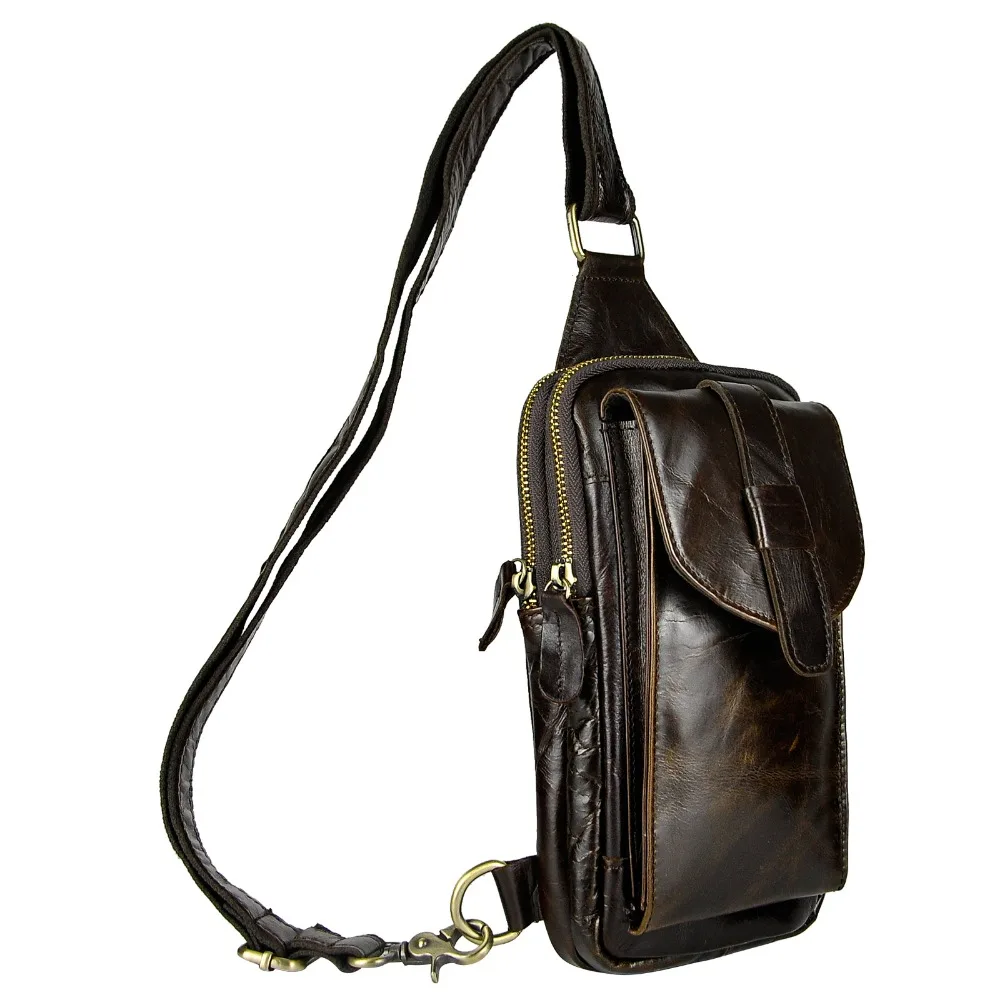 

Top Quality Mens Genuine Real Leather Cowhide vintage Wait Chest Pack Bag Sling Crossbody Bag Daypack XB571