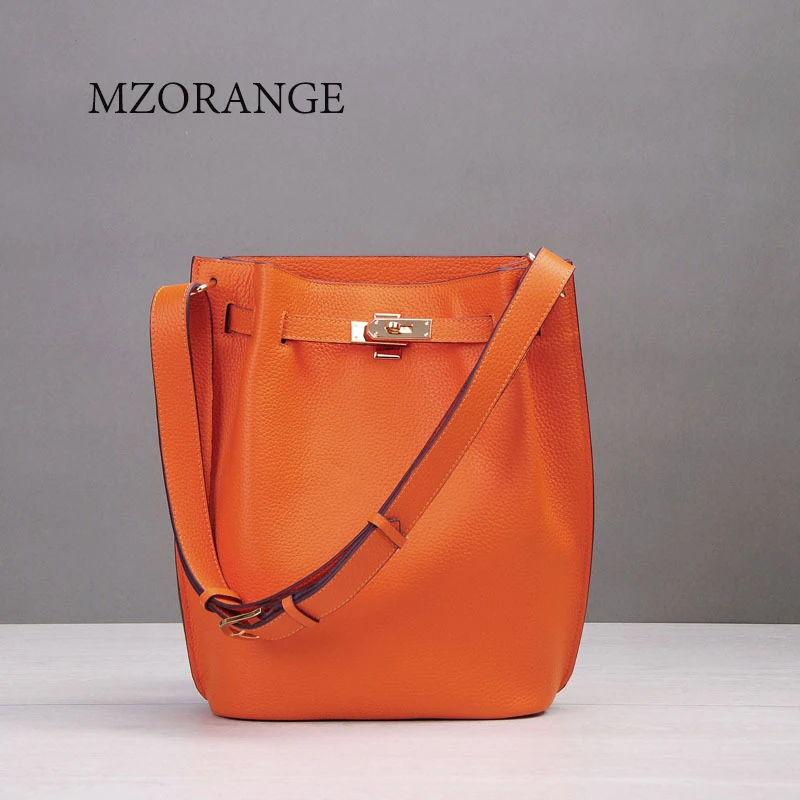 

2018 Genuine Leather Big Bucket Bag Women Handbags Famous Brands Lock Design soft Cowhide Shoulder Crossbody Bags For Ladies