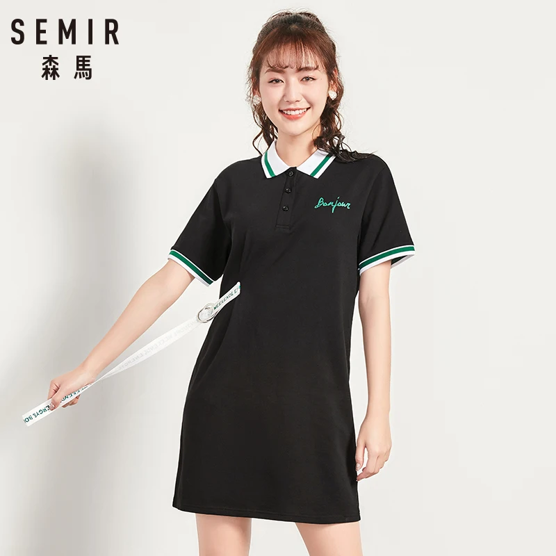Женское платье SEMIR летняя футболка с коротким рукавом свободная тонкая отворотом