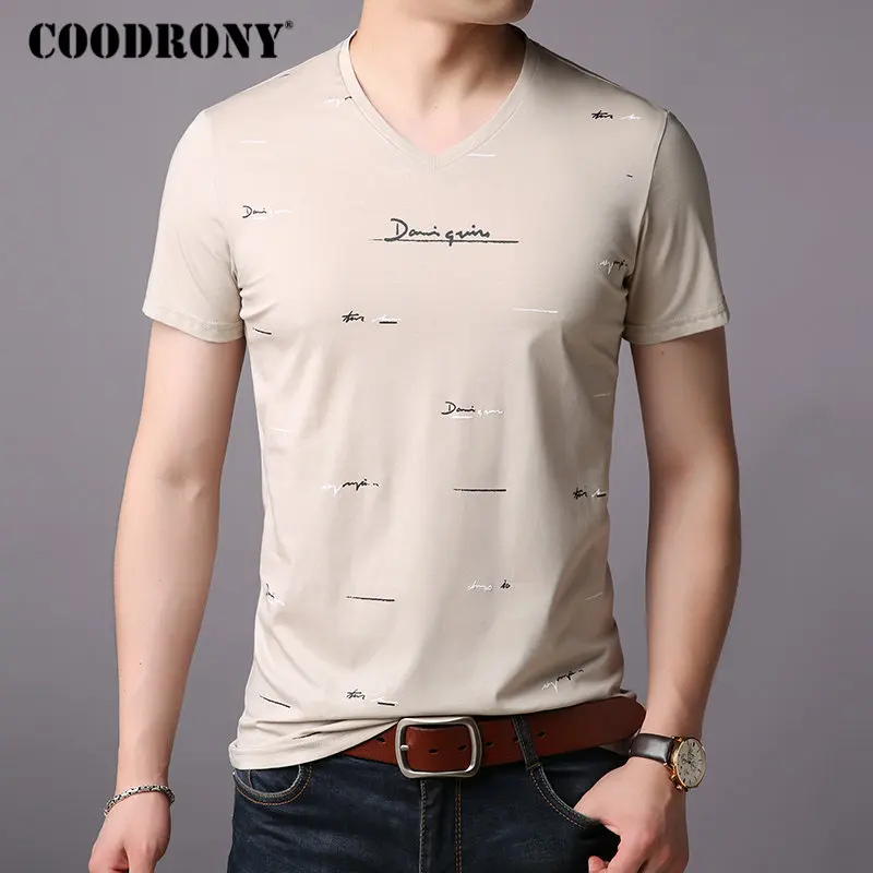 COODRONY, Мужская футболка с коротким рукавом, летняя уличная одежда, повседневные мужские футболки, брендовая футболка, Мужская хлопковая футболка с v-образным вырезом, Homme S95005