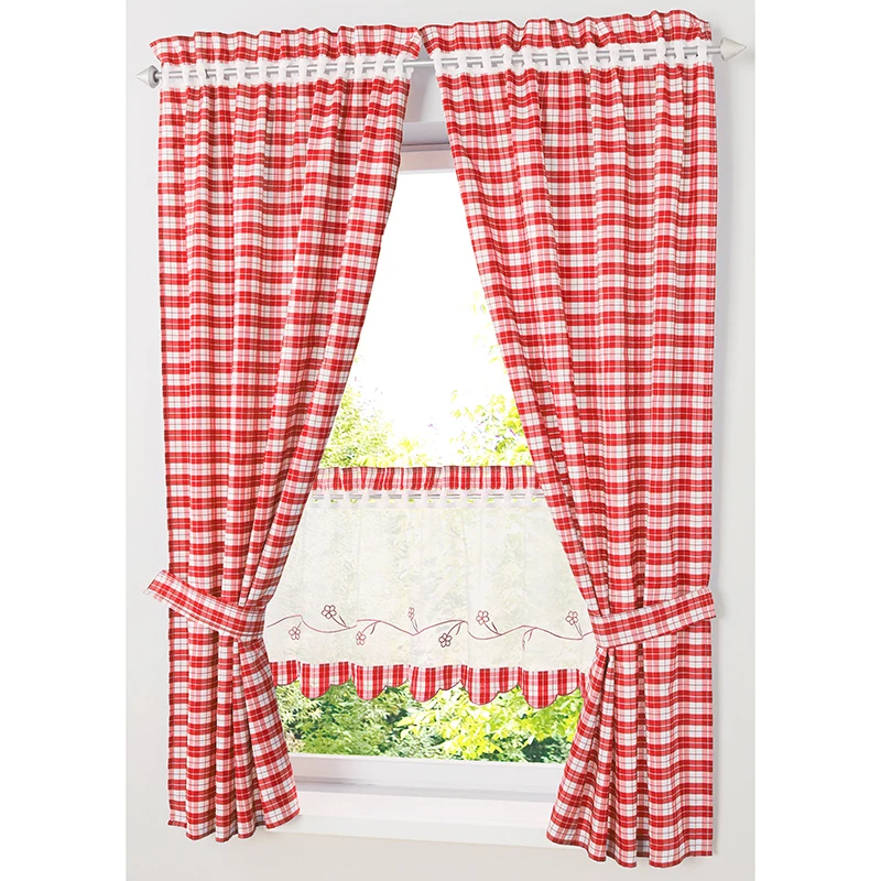 Pastoral Red/ Blue Plaid Short Curtains for Kitchen Window Treatments Kids Room Curtains for Bedroom Living Room Roman Blinds