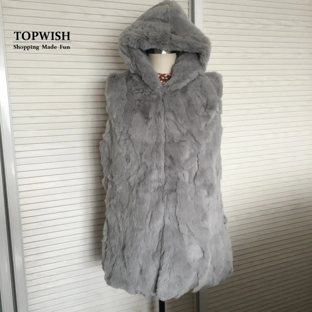 

Real Fur Hood Women Fashion Brand Top Selling Natural Rex Rabbit Fur Vest Wholesale Retail Genuine Fur Gilet Fur Coat TSR69