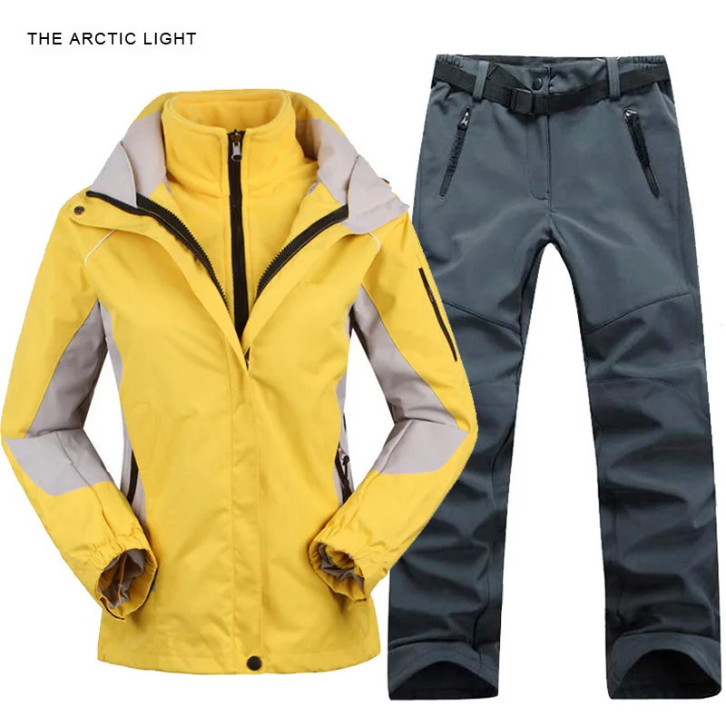 Уличная куртка и брюки костюм для пеших прогулок, кемпинга, альпинизма водонепроницаемый ветрозащитный термальный утепленный комплект пальто и брюки зимний женский - Цвет: as is shown
