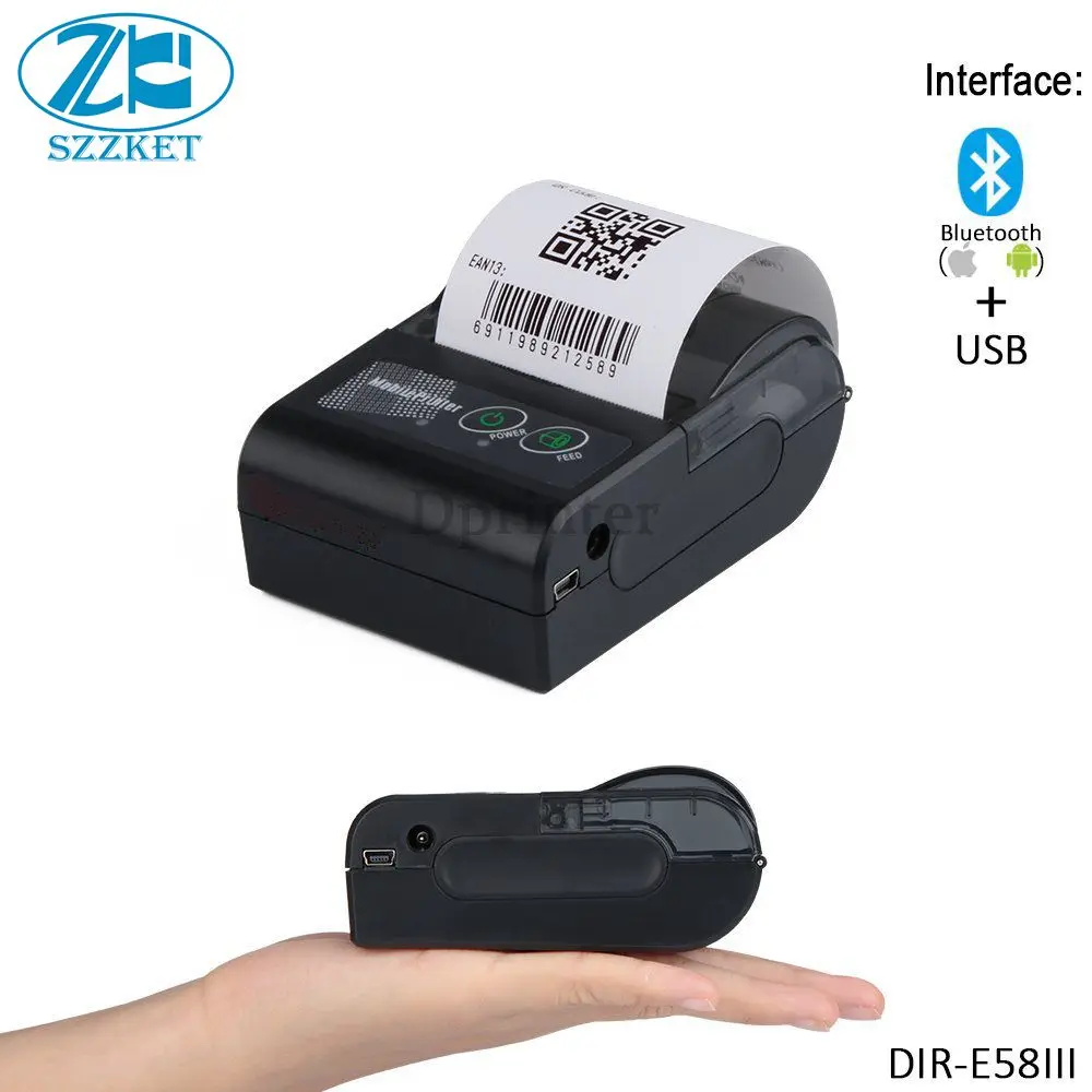 58mm Mini Handheld Thermal Printer Wireless USB Bluetooth for Android