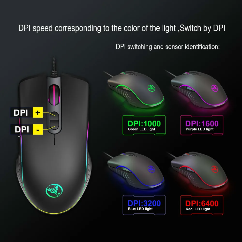 Игровой Мышь проводной 6400 Точек на дюйм 4 уровня регулировки скорости мыши геймера 7 Кнопка точек на дюйм RGB светодиодный Цвет подсветкой оптоэлектронные Мышь для ПК профессионального геймера