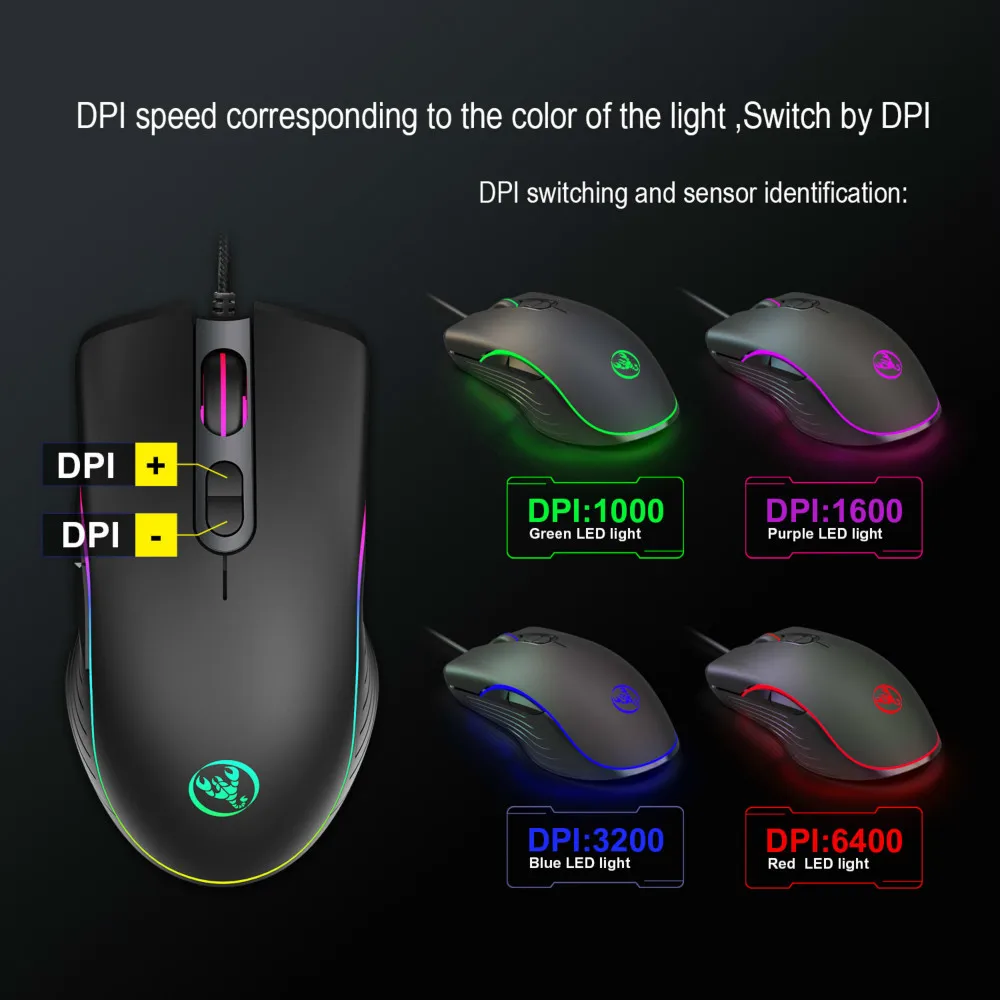 Проводная игровая мышь 6400DPI 4 уровня регулируемая геймерская 7 кнопок RGB