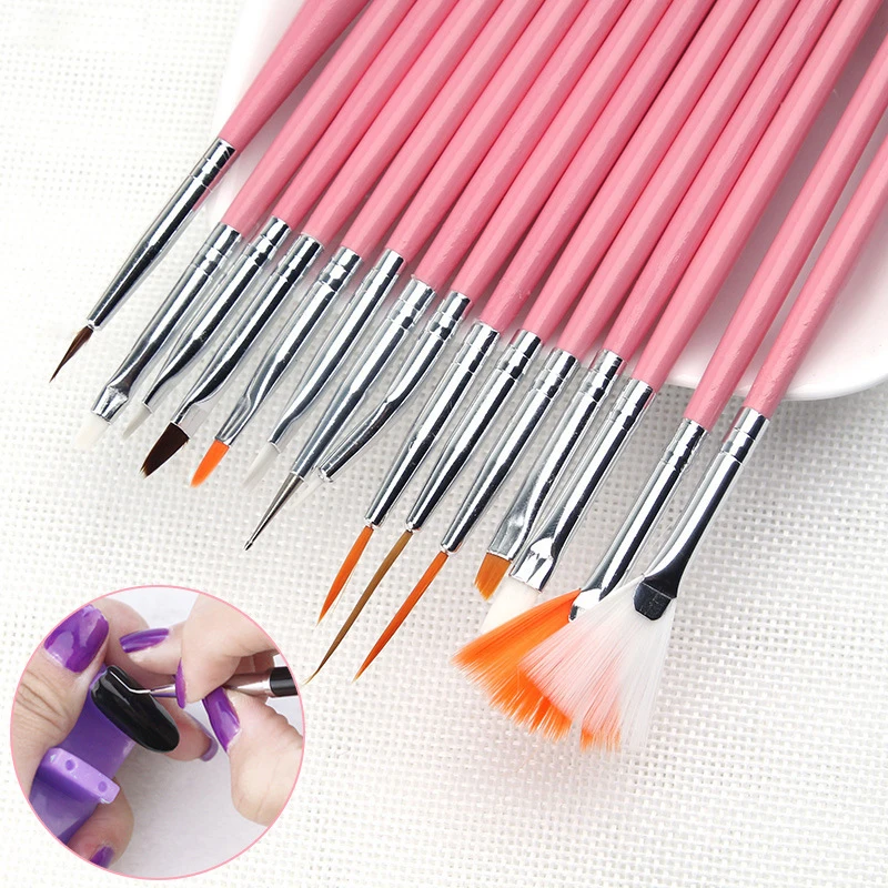 15pcs/lot 18cm White Pink Nail Art Brush UV Gel Nail Brush Pens