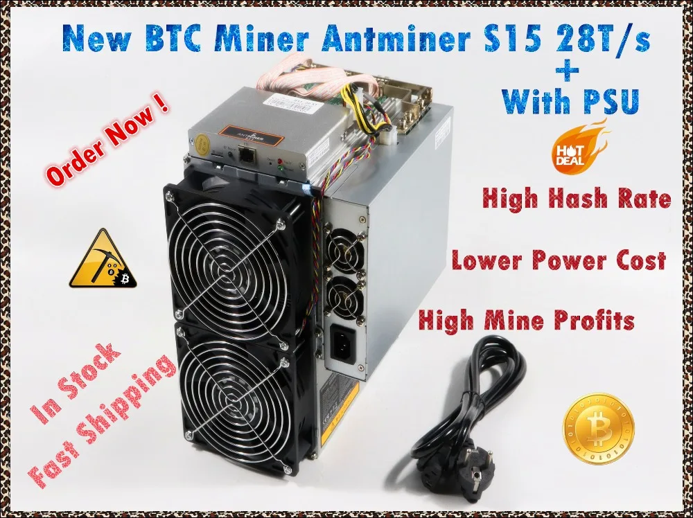 Б/у майнер BITMAIN BTC BCH SHA 256 AntMiner S15 28T с блоком питания биткоинов лучше чем S9 S9i S9j T9 +