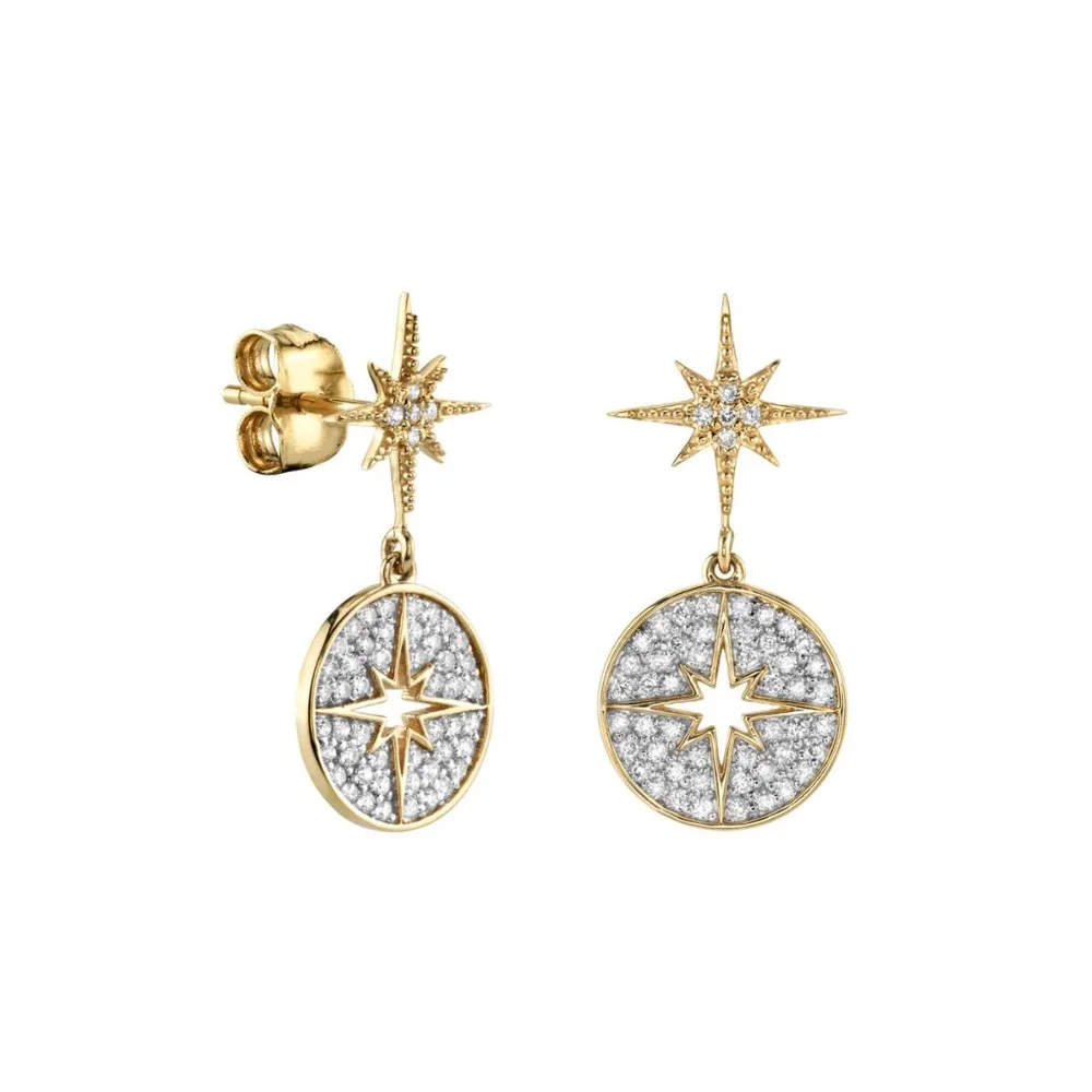 

2019 new earrings tiny girls dangle gold color pave cz 12mm sunburst northstar christmas gift tiny earring