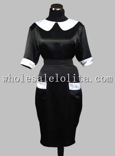 

Freeshipping Gothic Black and White Half Sleeves Slim Fit Victorian Inspired Dress