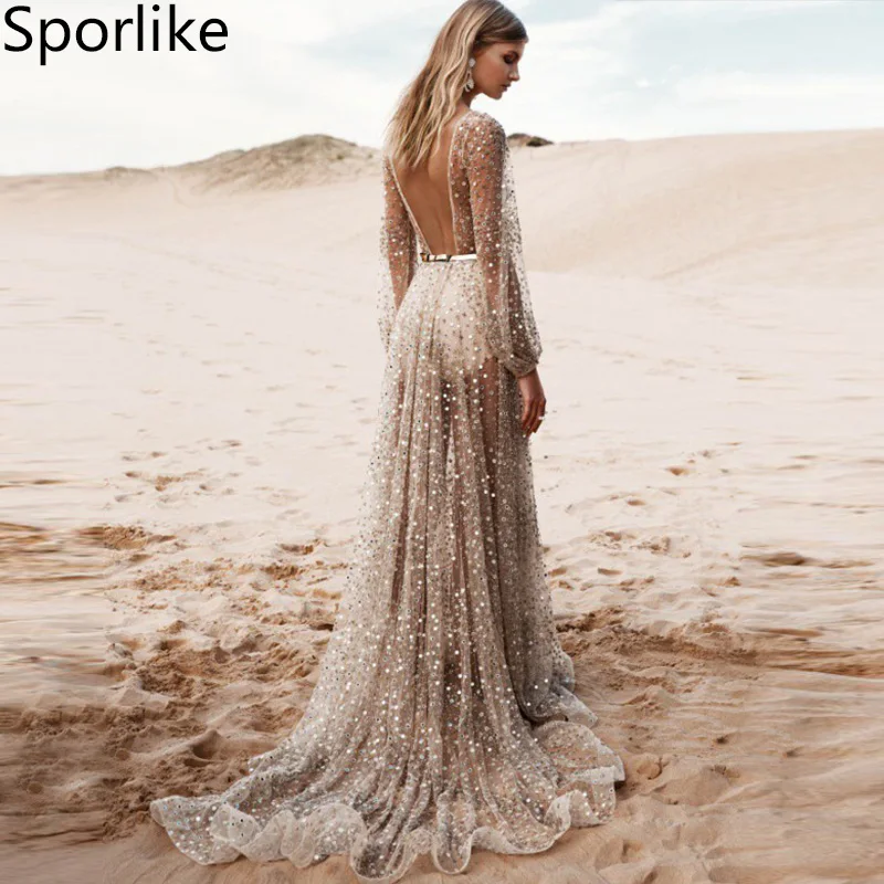 2019 Beach Cover up Sequin long Bikini Cover up Tunic for Beach Swimsuit cover up Beach wear