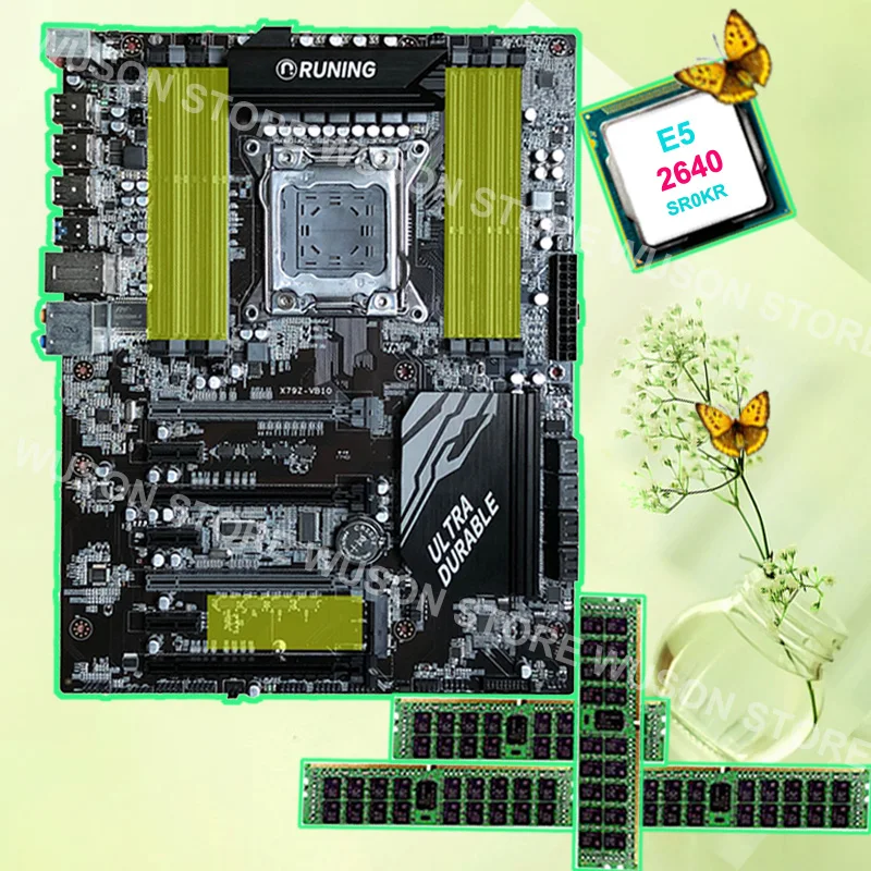 Runing X79 материнская плата с ЦП RAM 8 слоты SATA порты 7 PCI E Слоты Intel Xeon E5 2640 2 5 GHz 4*16G 1600MHz