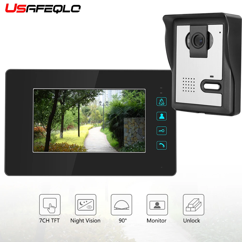 

USAFEQLO Security RFID Password 7" Wired Video Intercom Video Doorbell With Outdoor Camera 700TVL Visual Intercom Remote Unlock