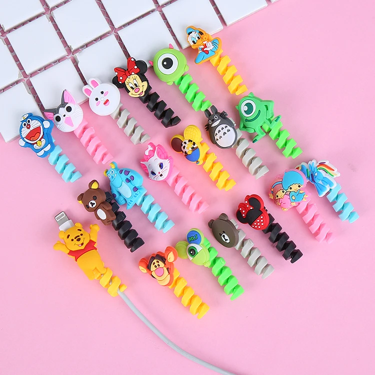 

10Pcs Cartoon Spiral Cable Protector Data Line Cord Protector Protective Case Cable Winder Cover For iPhone USB Charger Cable