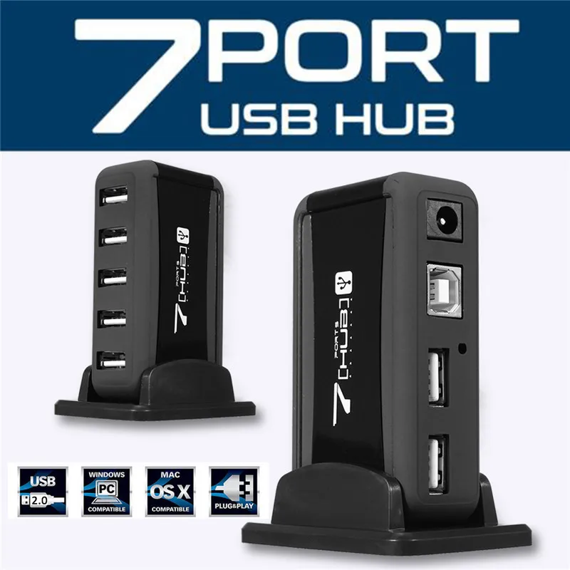 

High Speed Multi USB Hub Splitter 7 Port USB 2.0 Hub Desk External AC Power Adapter Cable EU/US Plug For Raspberry Pi PC Laptop