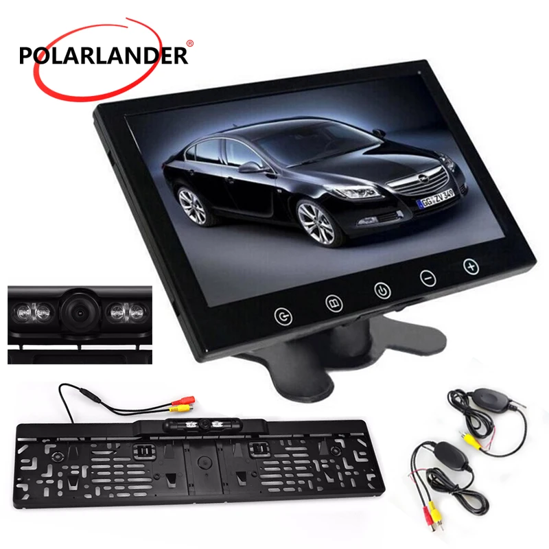 

9"TFT Car Monitor Parking Monitor European License Plate HD Desktop Silver/Black Wireless Transmitter Reversing Camera 16 LED