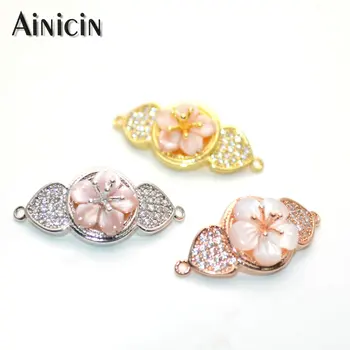 

New Design Natural Pink Shell Carved Flower Shape Connectors Rhinestone Crystal Setting Fashion Women Jewelry Making Findings GD