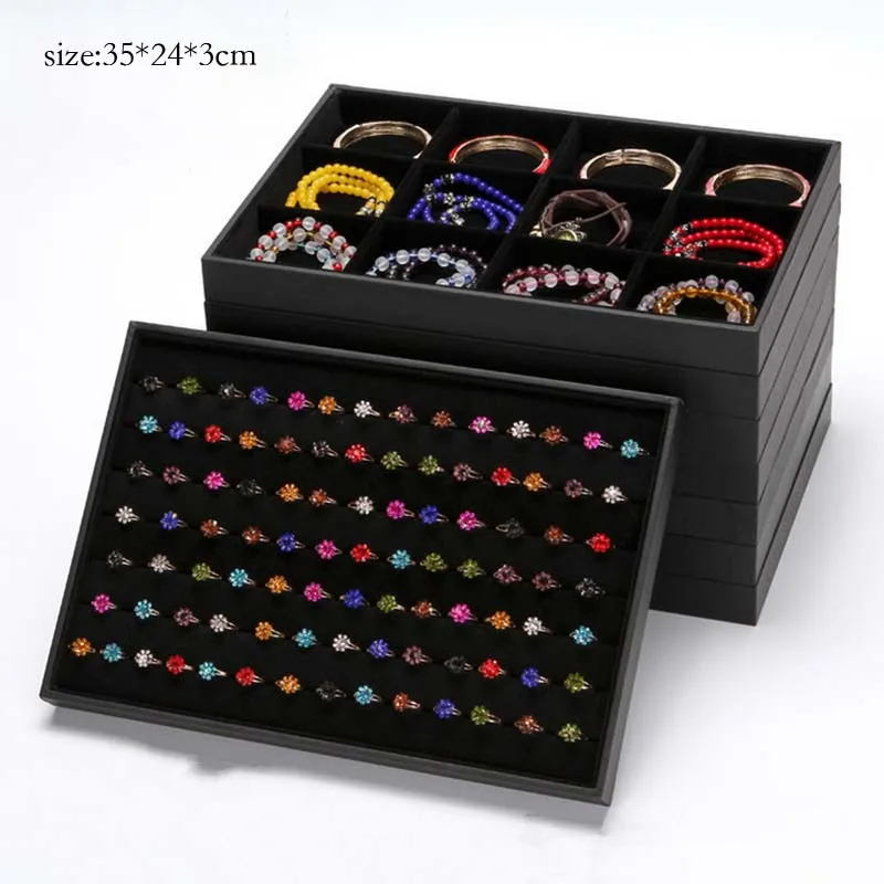 

Black Tray Jewelry Display Ring Earrings Necklace Storage Plate Box Pallets