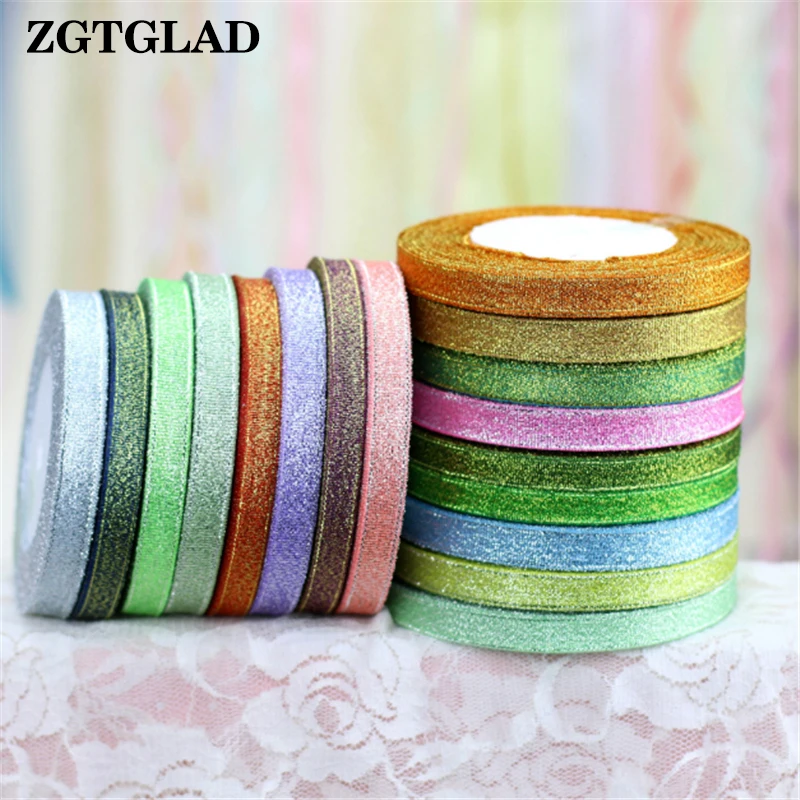

25 Yards 10mm Glitter Satin Ribbons for Gift Packing Wedding Christmas Party Handmade DIY Decorations Wholesale