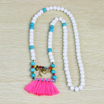 

Love Lettering Round Sequins Copper Dolphin Pendant Bohemia Multicolor Tassel Necklace For Women Stone Beads Chain Accessories