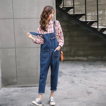 Vetevidi весенние джинсовые комбинезоны женские шаровары женские свободные джинсовые подтяжки комбинезоны женские подтяжки 3202