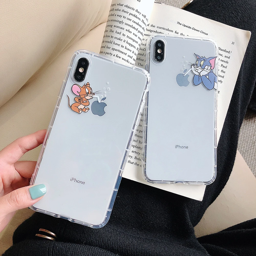 

Tranparent Cute Cartoon Mouse Cat Case For iphone 7 8 Plus 6 6S X Xs Max Xr Soft Gel TPU Anti-knock Airbag Shockproof Cases