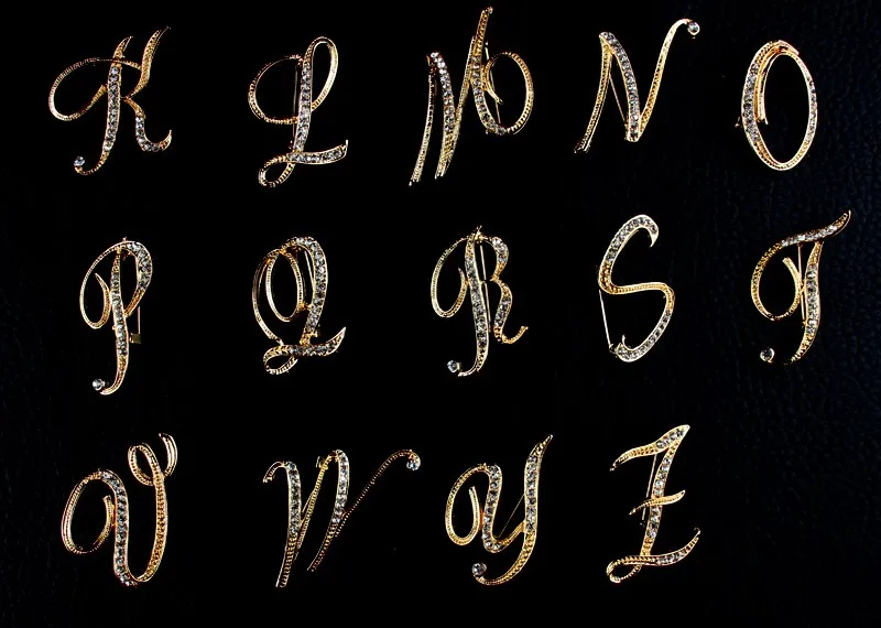 T-Z Gold Classic 26 Letters Crystal Metal Brooch