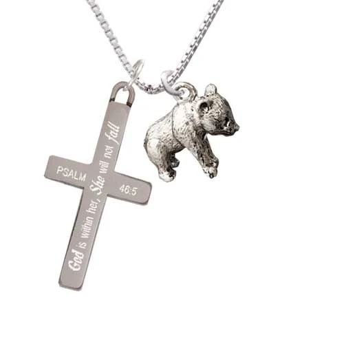 Panda Bear Standing - She will not Fall - Cross Necklace (1)