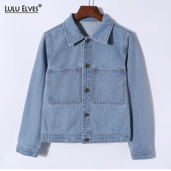 

High Quality New Denim Jacket Women Short Jeans Overcoat Ladies Tops Female Turn Down Collar cotton denim jacket coat for women