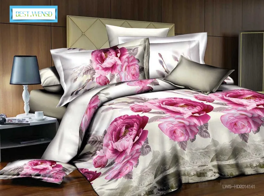 أفضل. WENSD عيد الحب هدية الأرجواني ارتفع أغطية السرير ورقة + غطاء لحاف + سادات نوم الزفاف أربعة قطعة كيت السرير مجموعات