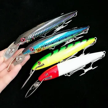 

NOEBY 4pcs minnow fishing lure 32.5g/13cm 4 colors Depth 0- 5m Stainless steel tongue 3D Eyes peche hard fishing lure 9904