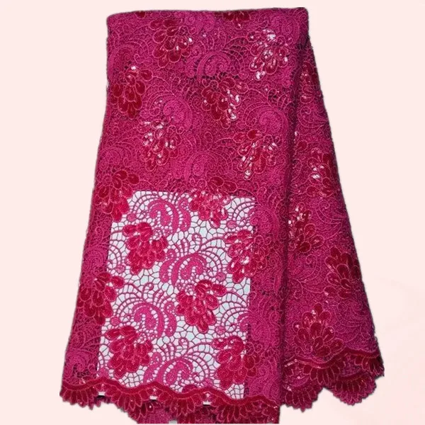 Luxury fuchsia cord lace fabric with sequins wedding material African polyester water soluble LW13-6 multi color | Дом и сад