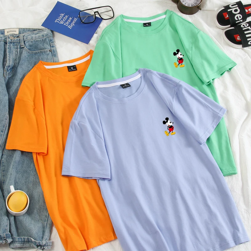 

New Summer Cotton Funny T Shirt Short Sleeve Men Women Streetwear Harajuku Kawaii Mickey Mouse Cartoon Tops Tees Couples Clothes