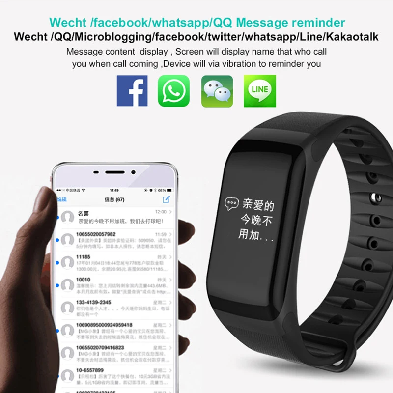 Health Monitoring Bracelet Wristband Fitness Blood Pressure Message Rate Time Smart Band Watch for Xiaomi Redmi Note 5 6 7 Pro A