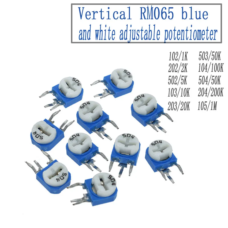 20 шт. RM065 RM-065 100 200 500 1K 2K 5K 10K 20K 50K 100K 200K 500K 1M Ом тримпот триммерный Потенциометр переменный резистор