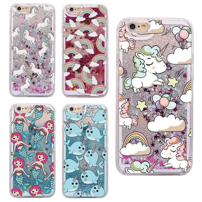 Цена Для iPhone5 5S 6 6s 7 Plus X XS Max чехол прекрасный единорог Русалка Динамические Liquid Bling Star Жесткий пластиковый Чехол капа Fundas
